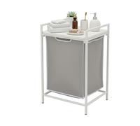 Relaxdays Panier à Linge avec étagère, Sac Amovible et Lavable 65 L, H72 x L50 x P33 cm, Blanc/Gris
