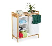 Relaxdays Panier à Linge avec étagère, Structure Bambou, Rangement, HLP : 73,5x64,5x33 cm, 3 Compartiments, Nature-Blanc