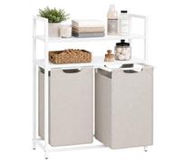 Relaxdays Panier à linge avec étagères, 2 sacs amovibles, 46 L, blanc/beige | tissu, H x l x P : 93 x 73 x 33 cm