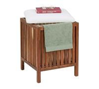 Relaxdays Panier à linge avec siège et rangement, marron/blanc