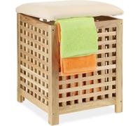 relaxdays Panier à linge avec siège Noyer