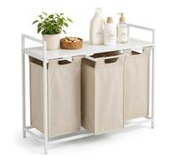 Relaxdays panier à linge avec tablette, blanc/beige | 3 sacs ext. de 40 L chacun, tissu, HLP: 73 x 92,5 x 33 cm