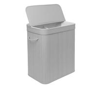 Relaxdays Panier à Linge Bambou 100 l avec Couvercle, 2 Compartiments, 63×52×32 cm, Salle de Bains, Gris