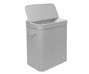 Relaxdays panier à linge bambou 100 l avec couvercle, 2 compartiments, 63×52×32 cm, salle de bains, gris