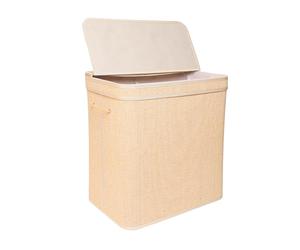 Relaxdays panier à linge bambou 130 L, 2 compartiments, couvercle, HxLxP 61 x 58 x 39 cm, salle de bain, naturel