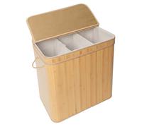 Relaxdays Panier à Linge Bambou 150 L, 3 Compartiments, avec Couvercle, 61,5x61x41,5 cm, pour Salle de Bains, Naturel