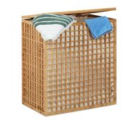 Relaxdays Panier à linge bambou coffre à linge 2 compartiments corbeille sac linge 96 litres HxlxP: 62x56x35 cm, nature