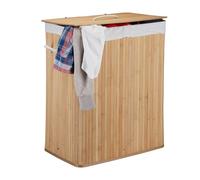 Relaxdays 10024382_126 Corbeille Bambou Panier à Linge 2 Compartiments Coffre Pliable Couvercle 100 litres, Nature, Naturel, 63 x 52 x 33 cm