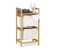 Relaxdays Panier à linge bambou – 2 sacs, 25 L, 2 tiroirs, surface de rangement, nature, polyester