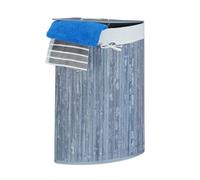 Relaxdays Panier à linge bambou, corbeille linge pliante, 60 L, sac intérieur coton, 65x49,5x37 cm, gris