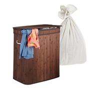 Relaxdays Panier à Linge Bambou avec 3 Compartiments, Pliable, 105 L, 63x52x32 cm, Brun foncé