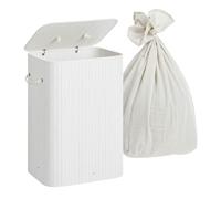 Panier à linge Relaxdays avec couvercle, bambou, 80 L, pliable, H x L x P : 60 x 40 x 30 cm, blanc