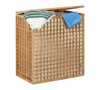 Relaxdays Panier à linge bambou coffre à linge 2 compartiments corbeille sac linge 96 litres HxlxP: 62x56x35 cm, nature