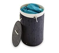 Relaxdays Panier à Linge Bambou, Corbeille Linge Pliante, 70 L, Sac intérieur Coton, 65 x 49,5 x 37 cm,