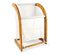 Relaxdays Panier à Linge Bambou LINEA + Sac en Toile 42x32x65cm corbeille, blanc et marron