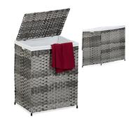 Relaxdays Panier à Linge, Couvercle, Optique rotin, 90 litres, HxLxP : 60 x 46 x 34 cm, Gris et Beige