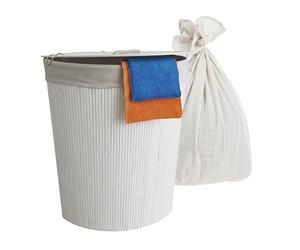 Relaxdays Panier à Linge d'angle Pliable en Bambou avec Couvercle, 80 l, Blanc, 60 x 36 x 36 cm