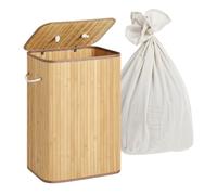 Relaxdays Panier à Linge Bambou Pliable 2 Compartiments 105 l 63x52x32 cm Naturel