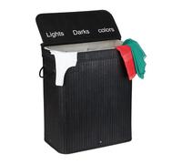 Relaxdays Panier à Linge, Bambou, 3 Compartiments, 30 L par bac, Coffre Couvercle, poignées, HxLxP 63x55x35 cm, Noir