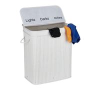 Relaxdays Panier à Linge, Bambou, 3 Compartiments, 30 L par bac, Coffre Couvercle, poignées, HxLxP 63x55x35 cm, Blanc