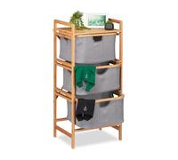 Relaxdays Trieur pour linge en bambou 3 corbeilles étagère 96×44×34,5 cm Naturel/Gris