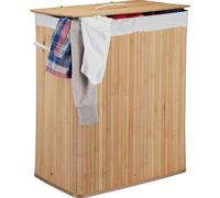 Relaxdays 10024382_126 Corbeille Bambou Panier à Linge 2 Compartiments Coffre Pliable Couvercle 100 litres, Nature, Naturel, 63 x 52 x 33 cm