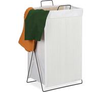 Relaxdays Corbeille à Linge Bambou 40 L Panier à Linge Pliable Sac à Linge Anse Pliant HxlxP 61 x 38 x 22 cm, Blanc