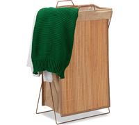 Relaxdays Corbeille à linge bambou 40 L panier à linge pliable sac à linge anse pliant HxlxP 61 x 38 x 22 cm, nature