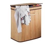 Relaxdays Panier à Linge Couvercle 2 Compartiments Corbeille Bambou Coffre à Linge 72 litres, Nature