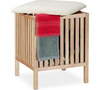 relaxdays Panier à linge en noyer avec siège