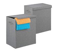 Relaxdays Panier à Linge Jeu de 2, Pliable, Corbeille à Linge, Couvercle, Coffre lessive 61L, 50,5 x 45 x 30,5 cm;Gris