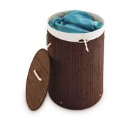 Relaxdays Panier à linge pliant corbeille pliable rond en bambou 80 litres 65 cm hauteur sac linge amovible, marron