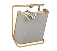 Relaxdays Panier à linge mural bambou pliable corbeille à linge sac amovible 40 litres HxlxP: 67x53,5x21 cm, nature-gris