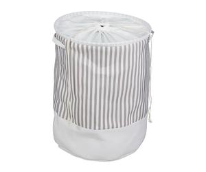 Relaxdays Panier à Linge, Petite Corde, 60 l, Pliable, transportable, Motif rayé, HD : 56 x 42,5 cm, Blanc et Gris