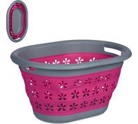 Relaxdays Panier à Linge, Pliable, 17 litres, avec poignées de Transport, HLP : 26,5x50,5x37,5 cm, Rose et Gris