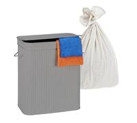 Relaxdays Panier à Linge Pliable 2 Compartiments en Bambou Gris, 60×52×32 cm