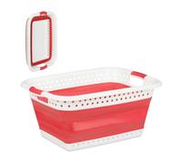 Relaxdays panier à lessive pliable, plastique, silicone, corbeille à linge peu encombrante, HlP 27x61x45,5cm, rouge