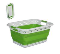 Relaxdays Panier à Linge, Pliable, 36 litres, en Plastique, Peu encombrant, avec poignées, Vert et Blanc