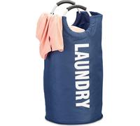 Relaxdays Sac pliable avec anse 60 litres panier rond corbeille linge sale pliant H x D: 70 x 38 cm, bleu, Mousse, 70 x 38 x 38 cm