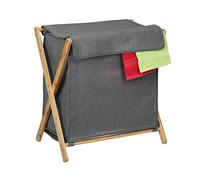 Relaxdays Panier à Linge Pliable, avec Couvercle, Bambou et Tissu, H x L x P : env. 57 x 55 x 35 cm, Gris et Nature