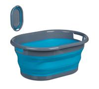 Relaxdays Panier à Linge, Pliable, Volume : 21 litres, en Plastique, Peu encombrant, avec poignées, Bleu et Gris