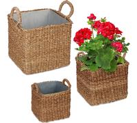 relaxdays Panier à plantes avec bac en zinc Lot de 3