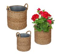 relaxdays Panier à plantes avec bac en zinc Lot de 3