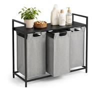 Relaxdays panier avec tablette, 3 bacs coulissants, noir/gris | 40 litres chacun, tissu, H x l x P : 73 x 92,5 x 33 cm
