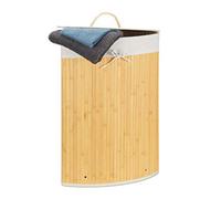 Relaxdays Panier Bambou, Corbeille Linge Pliante, 60 L, Sac intérieur Coton, 65 x 49,5 x 37 cm, crème