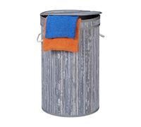 Relaxdays Panier Bambou, Pliable, Corbeille Ronde, 65 L, Sac à Linge, Ø 40 cm, Gris, Polyester