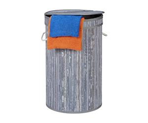 Relaxdays Panier Bambou, Pliable, Corbeille Ronde, 65 L, Sac à Linge, Ø 40 cm, Gris, Polyester