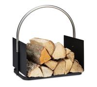 Relaxdays Panier Bois de Chauffage, pour cheminée, en métal, poignée nickelée, Corbeille bûches, HxlxP 43,5x40,5x30 cm