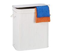 Relaxdays Panier Couvercle 2 Compartiments Corbeille Bambou Coffre à Linge 72 litres, Blanc