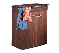 Relaxdays Panier couvercle 2 compartiments corbeille bambou coffre à linge 72 litres, marron, 62 x 55 x 35 cm
